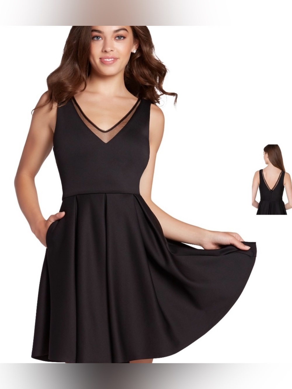 NWT Kalani Hilliker for Alyce Paris Black Skater Dress Size S Mesh V-Neck Fit